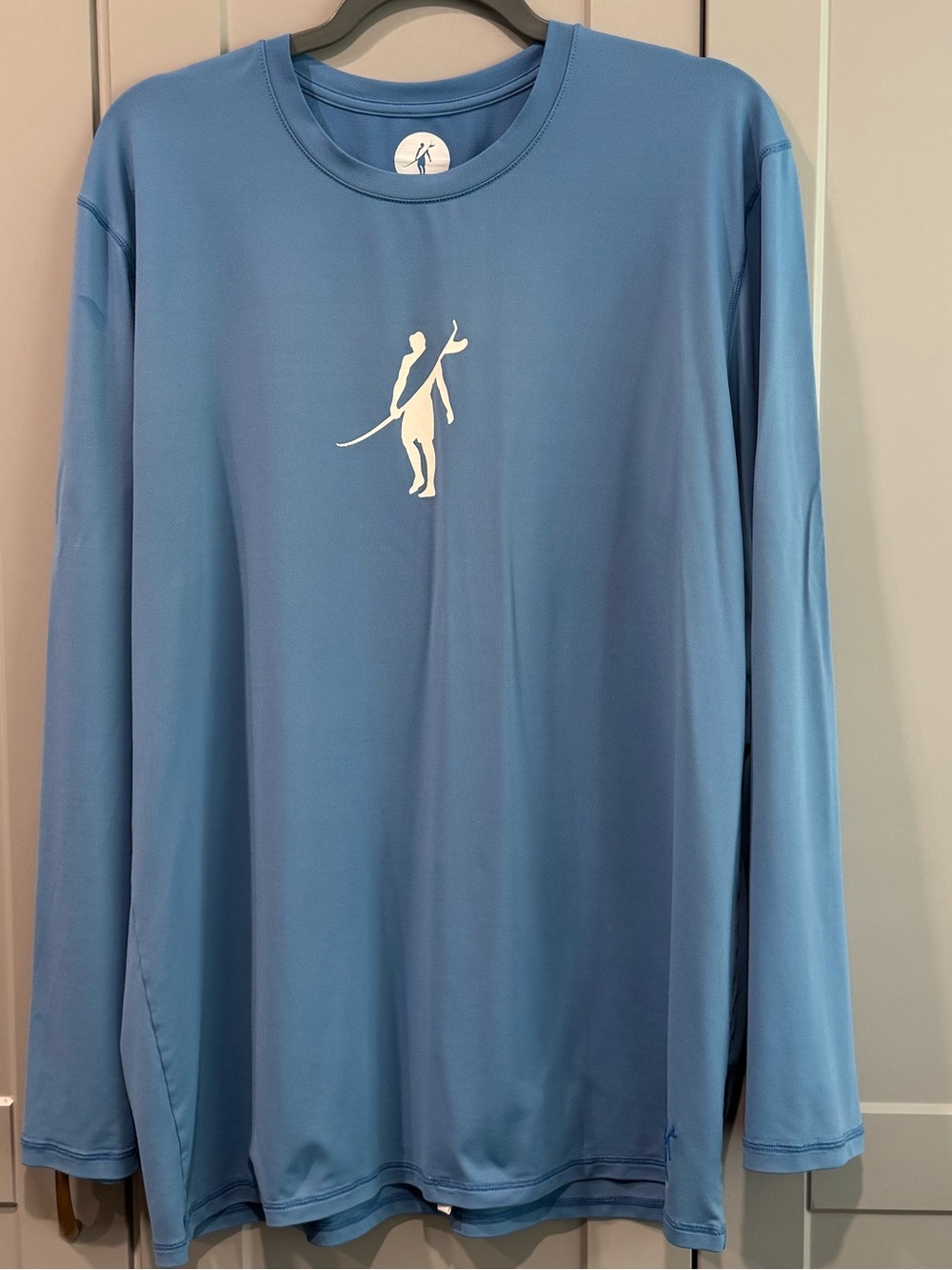 Men's Long-Sleeve Performance Tee in Light Blue with Surfer Logo